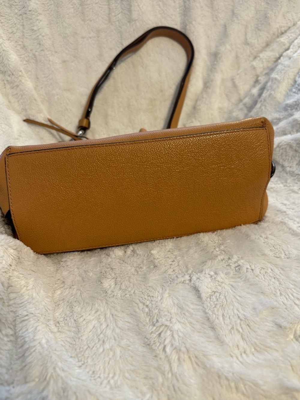 Rebecca Minkoff Tan Leather Shoulder Bag with Black-Trim Strap - Picture 10 of 11